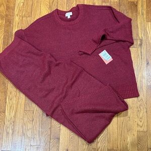 Women's Crewneck Sweater Set in Wine Red color